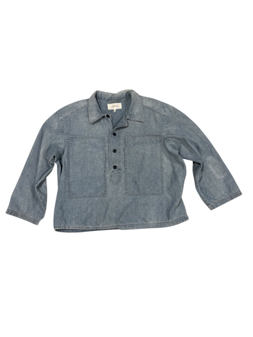 THE GREAT. Railway Light Blue Denim Button-Down Shirt